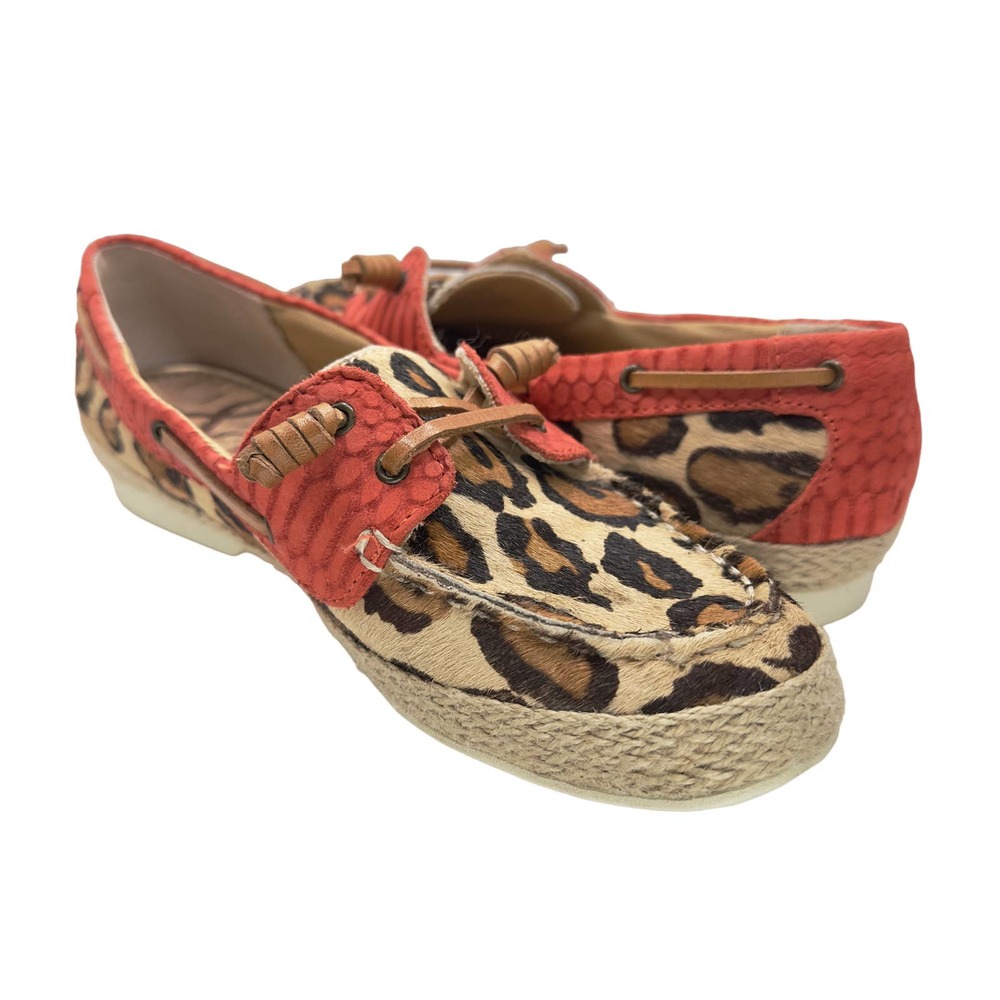 Sam Edelman | Women | Sebastian Leather Fur Leopard Slip On Boat Shoes | 6 M - Picture 2 of 13